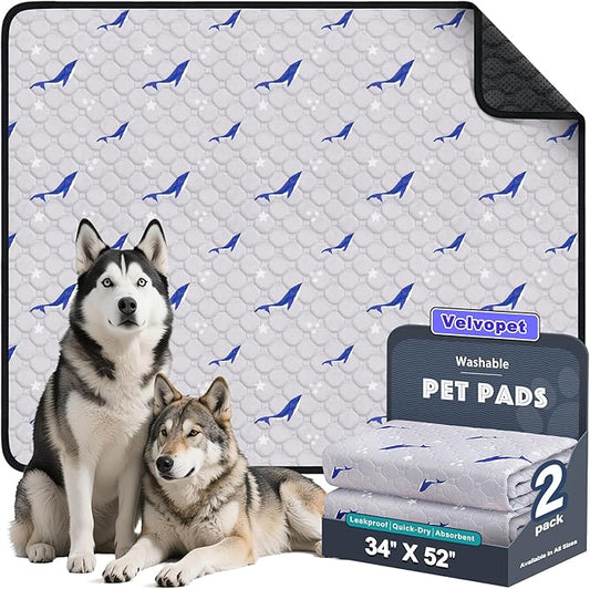 Washable Pee Pads for Dogs, 2 Pack Puppy Pads, Super Absorbent & Leakproof with Anti-Slip Bottom for Dog Training, Crates, Car, Pet Pee Pads, and Furniture Protection,34"x52"