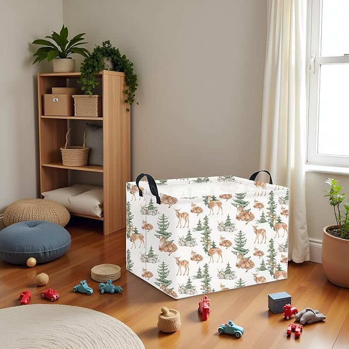 HIYAGON Rectangular Baby Girl Basket Kids Baby Storage Basket Toy Storage Bin Organizer Box Room Decor(Forest Deer)