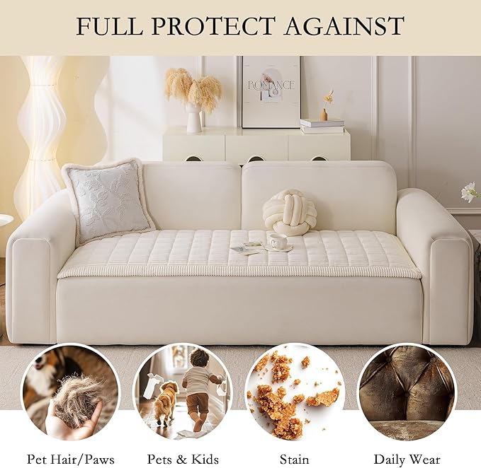 MYSKY HOME Couch Cover for Dogs Washable, Dog Sofa Couch Covers,Washable Non-Slip Couch Sofa Cover Protector Dog Mat for 2 Cushions and Sofas(Cream,27.6" x 59")