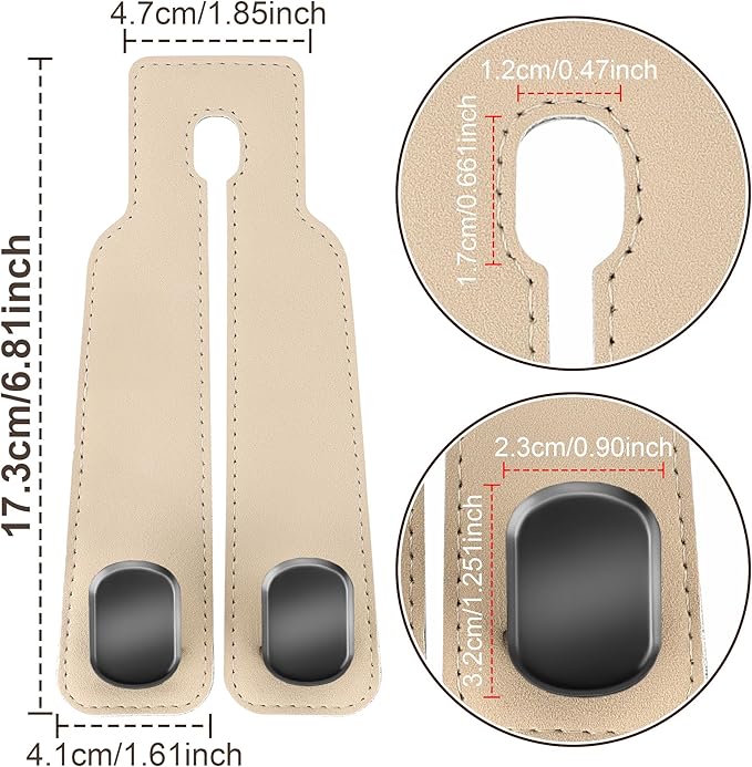 Amelity Car Seat Back Storage Hook, Purse Holder for Car, Car Seat Hooks for Purses and Bags, Car Seat Hooks for Headrest (2 Pack, Beige)