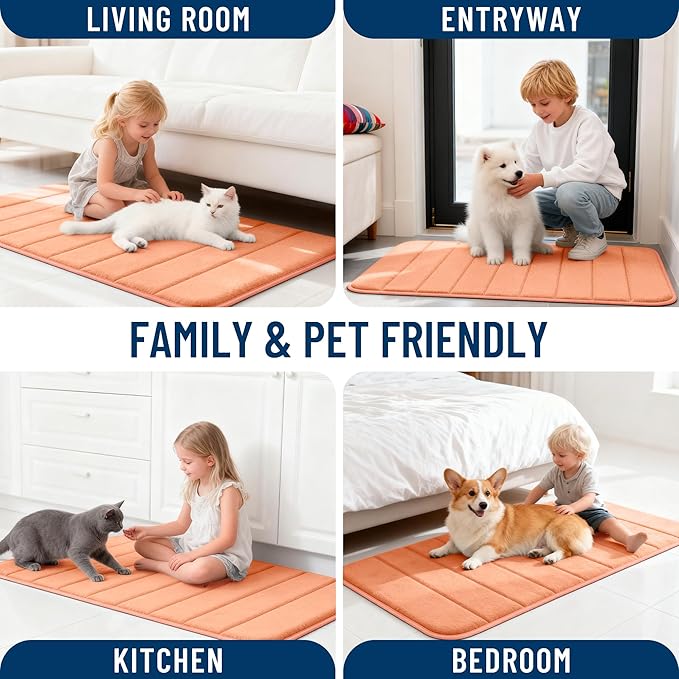 OLANLY Memory Foam Long Bathroom Rugs Runner 59x24, Super Soft Absorbent Bath Mat, Quick Dry, Machine Washable Shower Floor Rugs, Bathmat Carpet, Bathroom Home Decor Accessories, Peach