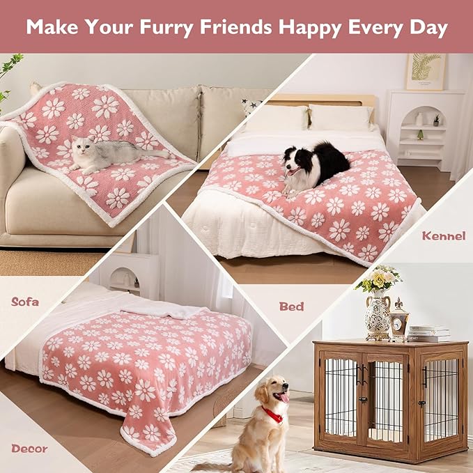 Yaning Waterproof Blanket for Dog Puppy Cat, Cute 3D Textured Flower Dog Blanket for Bed Couch Sofa, Soft Liquid Pee Proof Furniture Protector, 30"x40", Pink