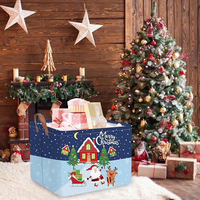 FXOCSHE Rectangular Christmas tree Basket,Nursery Hamper,Waterproof and foldable Tree Basket Baby Storage Bin,Toy Organizer,Boy and Girls Christmases Room Decor(Christmas)