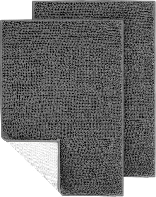 IM HOME 2 Pieces Chenille Absorbent Outdoor Doormat 30" x 20", Washable Muddy Door Mats for Dog Non Slip Indoor Doormats Dog Mat for Muddy Paw Front Inside Doormat for Entryway Grey