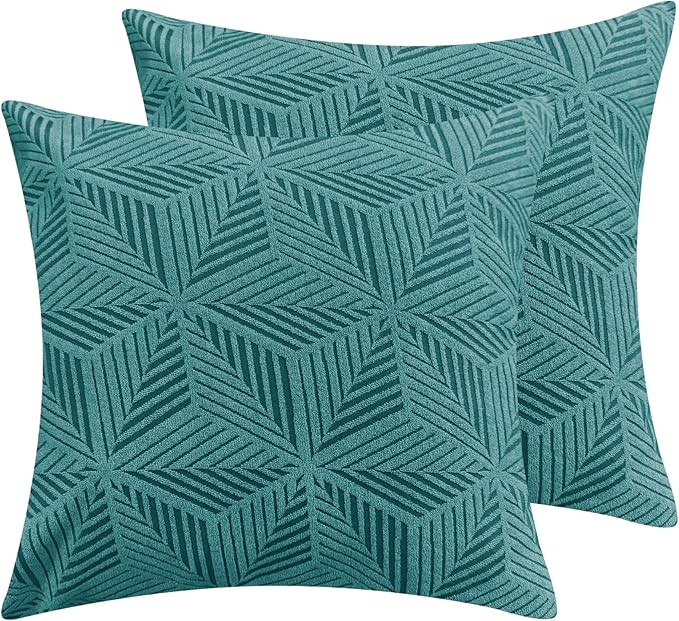 YEMYHOM Pack of 2 Throw Pillow Covers 18 x 18 Inch High Stretch Jacquard Pillowcase for Couch Sofa Living Room Home Decor, Peacock Blue