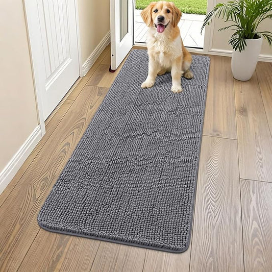 Smiry Dog Door Mat for Muddy Paws 54x24, Absorbs Moisture and Dirt Doormat, Non-Slip Washable Quick Dry Chenille Front Door Mat Indoor Entrance, Entryway Carpet for Inside Floor, Dark Grey
