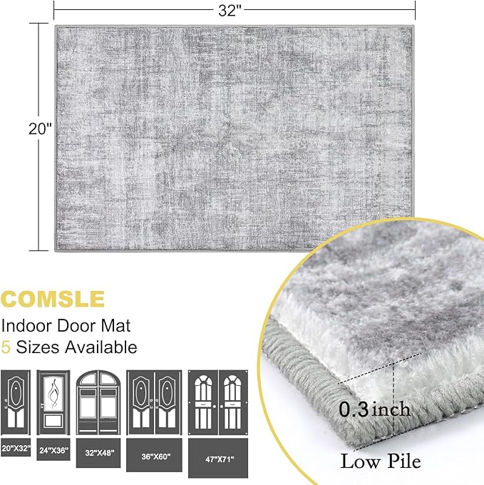 COMSLE Door Mat, Front Door Mat Indoor for Entrance Faux Wool Absorbent Non Slip Modern Throw Rug for Entryway Hallway Muddy Paws - Pet Friendly, 20x32 Inches,Grey Machine Washable