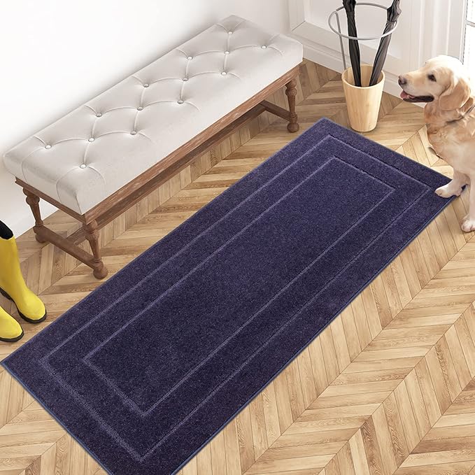 PURRUGS Dirt Trapping Door Mat 24" x 59", Non-Slip/Skid Machine Washable Entryway Rug, Dog Doormat, Super Absorbent Welcome Mat for Muddy Wet Shoes and Paws, Midnight Blue