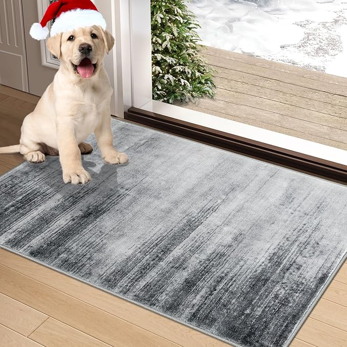 COMSLE Door Mat Soft Absorbent Indoor Front Entryway Rug Machine Washable Entrance Mats for Muddy Paws Non Slip Throw Rugs 20" x 32" Doormat for Inside Foyer Bedroom - Gray