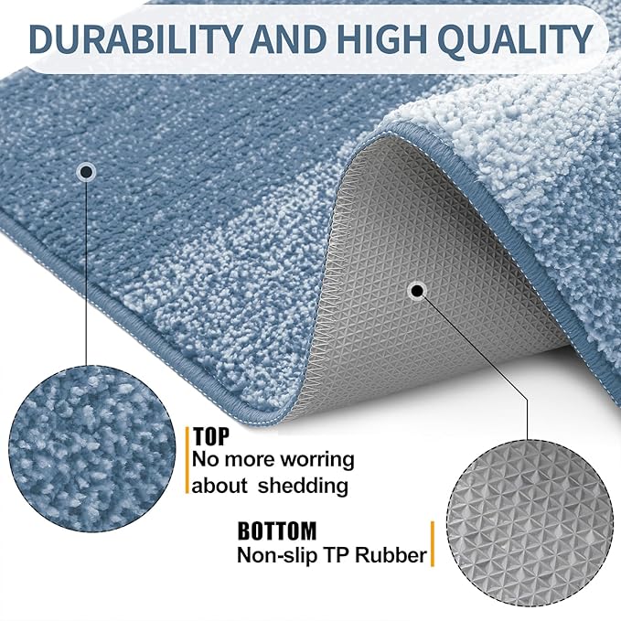 Kitinjoy Indoor Outdoor Door Mat, 59x20 Non-Slip Absorbent Dirt Trapper, Low-Profile Washable Inside Entrance Front Floor Mat, Sturdy Soft Entry Doormats for Entryway, Light Blue