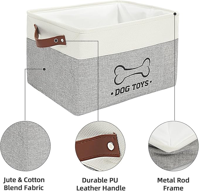 Homimp Dog Toy Basket, Dog Toy Bin Box with Comfortable Handles and Cover, Collapsible Large Pet Toy Storage Organizer for Accessories, Toys, Coat & Clothing, Blanket & Leash, Gray, 15"x13"x12"