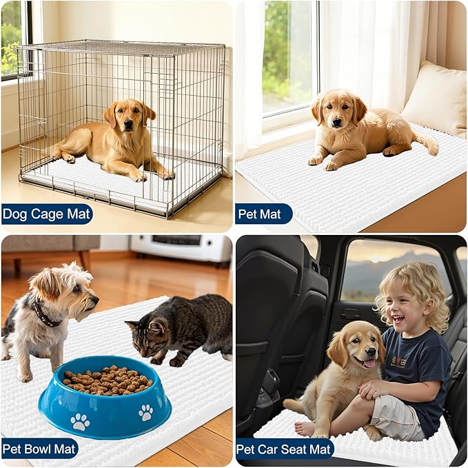 OLANLY Dog Door Mat for Muddy Paws 36x24, Ultra Absorbent Chenille Mud Doormat, Non-Slip Washable and Dirt Trapping Doormat for Indoor Entryway, Quick-Dry Indoor Pet Bed Mats for Dogs, White