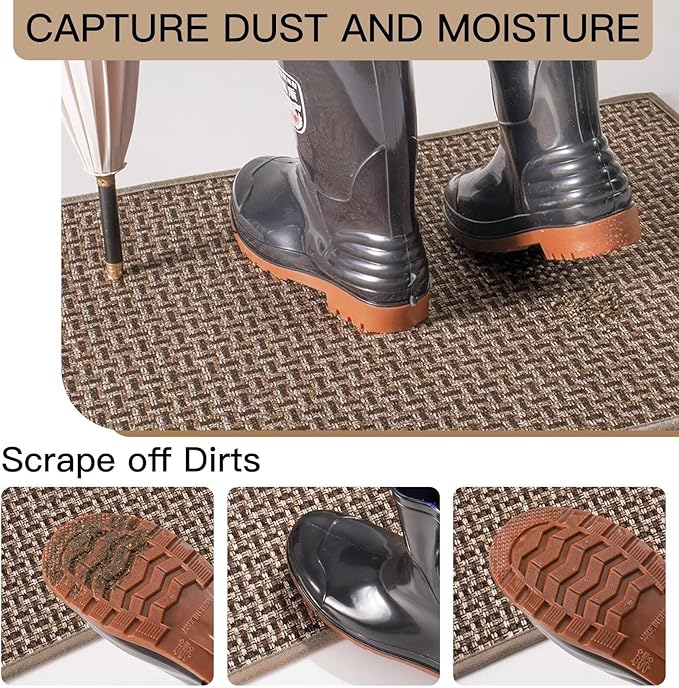 YDKGL Door Mat 24"x35", Dirt Resistant and Absorbent, Non-Slip Rubber Backing Floor Mats, Easy Clean Low-Profile Doormat for Entryway, Front Door, Inside Entrance, Brown
