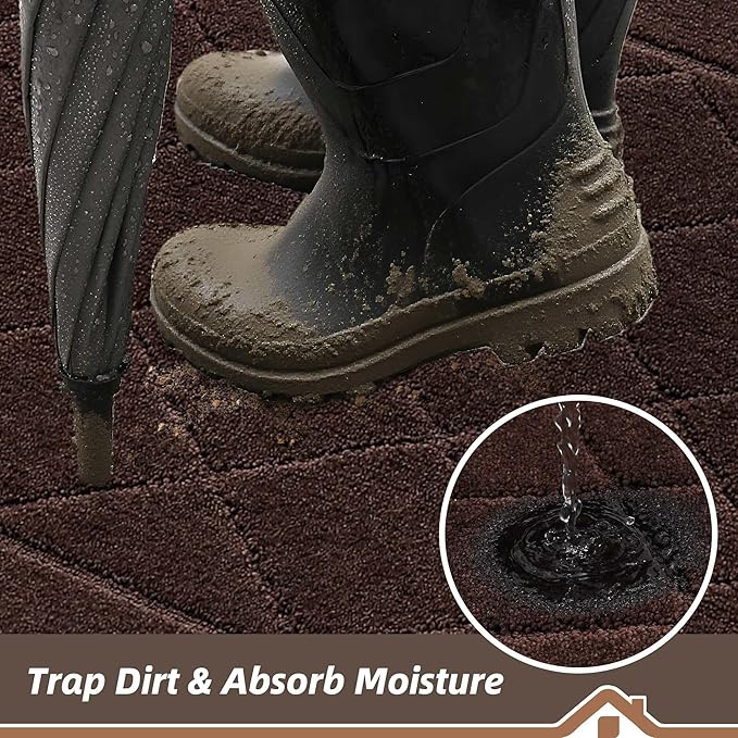 BEQHAUSE Dirt Trapper Door Mat 20" x 32", Doormat Non-Slip Entryway Rugs Washable, Dog Door Mat Stain Resistant and Absorbent Welcome Floor Mat for Front Back Door, Mud Wet Shoes & Paws, Brown