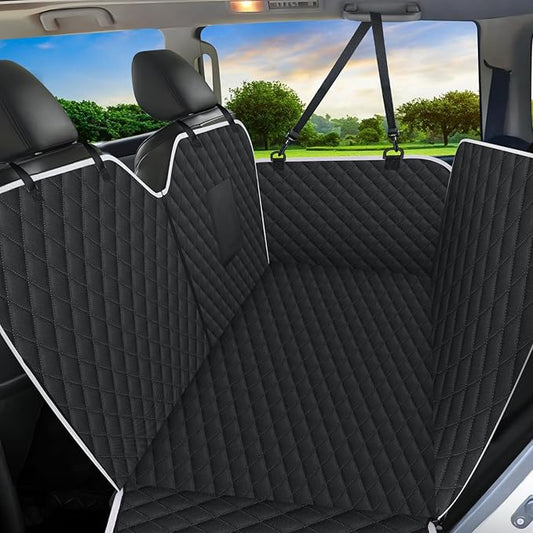 Meolsaek Dog Hammock for Car Back Seat Scratch Proof Nonslip Pet Car Seat Cover,Side Flaps with Zipper, Heavy Duty Car Seat Cover for Dogs with Storage Bag (Black-Zipper)
