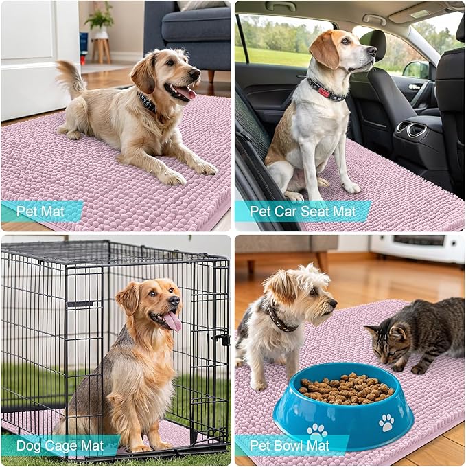 OLANLY Dog Door Mat for Muddy Paws 54x24, Absorbs Moisture and Dirt, Absorbent Non-Slip Washable Doormat, Quick Dry Chenille Mud Mat for Dogs, Entry Indoor Entryway Carpet for Inside Floor, Dusty Rose