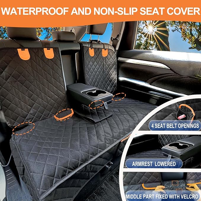 EasyHaWei Dog Car Seat Cover for Back Seat Bench Cover, Compatible for Armrest 100% Waterproof & Nonslip Backseat Protector for Pet （XL）