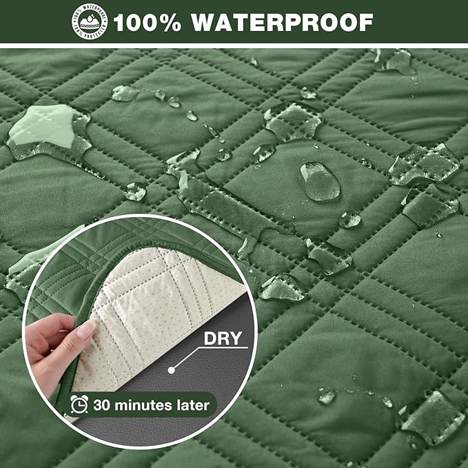 TAOCOCO 100% Waterproof Recliner Chair Cover, Small Recliner Covers for Recliner Chair with Pocket, Non Slip Reclining Chair Cover Furniture Protector for Kids, Pets(X-Small Chair, Vine Green)