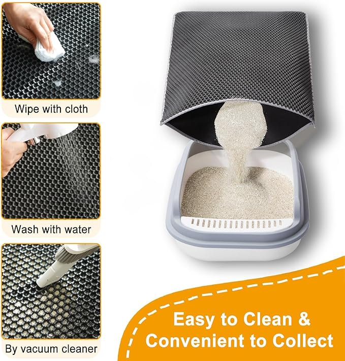 Cat Litter Mat Litter Trapping Mats, 25"x16" Cat Litter box Mat for Floor, 2 Layer Honeycomb Pet Litterbox Matt Catcher Rug, Waterproof Urine Proof, Non-Slip, Soft, Clean Easily, Small