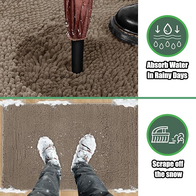 IM HOME Chenille Absorbent Outdoor Doormat 60" x 36", Washable Muddy Door Mats for Dog Non Slip Indoor Doormat Dog Mat for Muddy Paw Front Inside Doormats for Entryway Beige