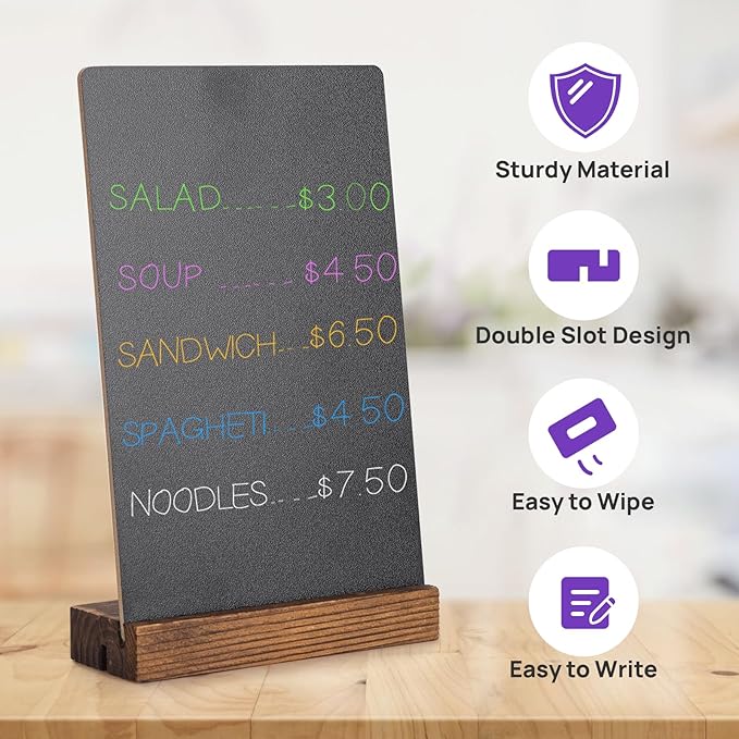 3Pcs Tabletop Chalkboard Sign, 7.8x5 Inch Double-Sided Message Boards, Blackboard with Base Stands for Coffee Shop, Restaurant, Home, Bar