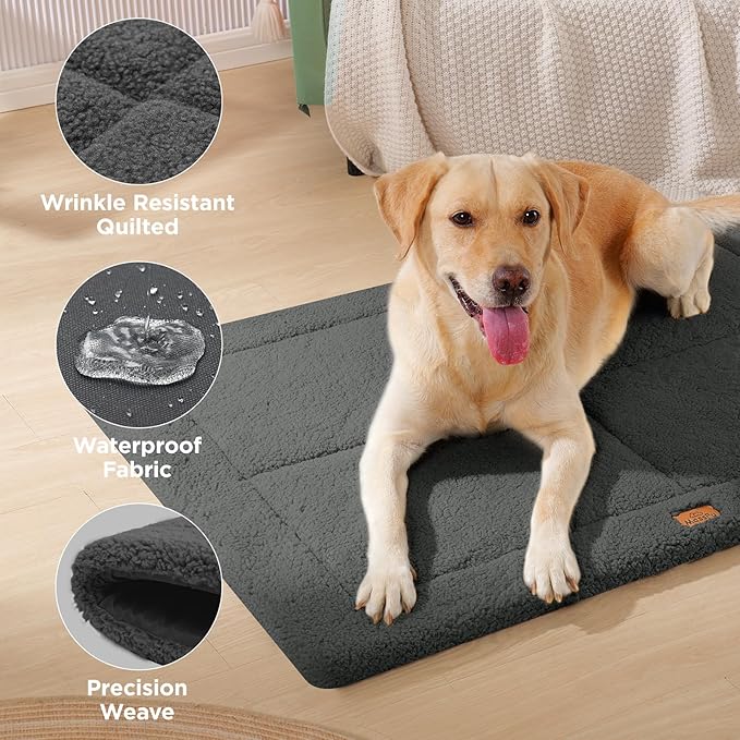 Reversible Dog Crate Pad Bed for Medium Dogs,Washable & Non-Slip Kennel Pet Mat, High Density Foam and Soft Fleece Cat Bed for Indoor & Outdoor Use, 35" x 23", Dark Gray
