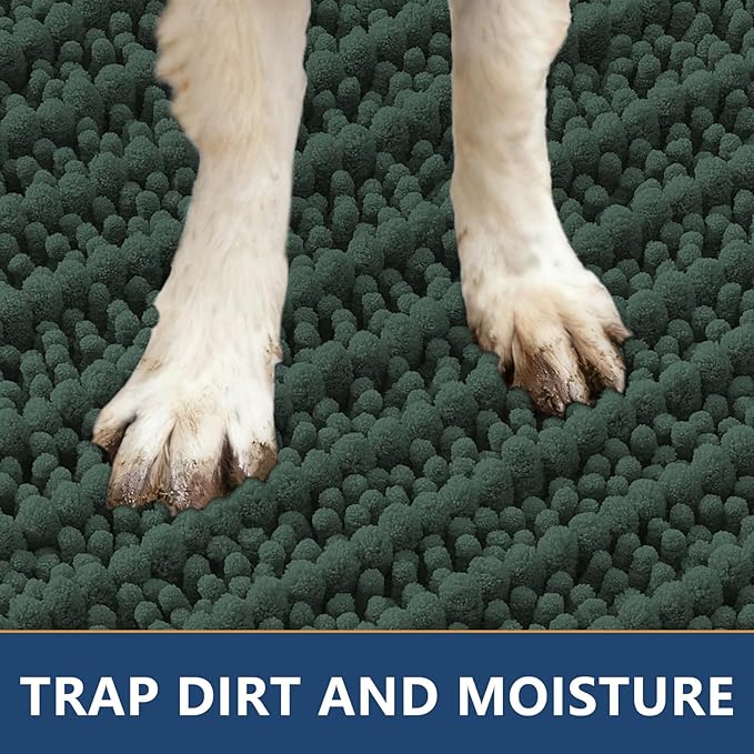 Smiry Dog Door Mat for Muddy Paws 36x24, Extra Soft Absorbent Chenille Doormat, Trap Moisture and Dirt, Non-Slip Machine Washable Front Door Mat for Indoor Entrance Inside Floor, Green