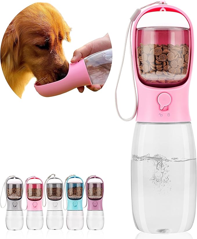 AVELORA Dog Water Bottle,Portable Pet Water Bottle with Food Container,Outdoor Portable Water Dispenser for Cat,Puppy,Pets for Walking,Hiking,Travel,Puppy Essentials,Dog Stuff(19oz)