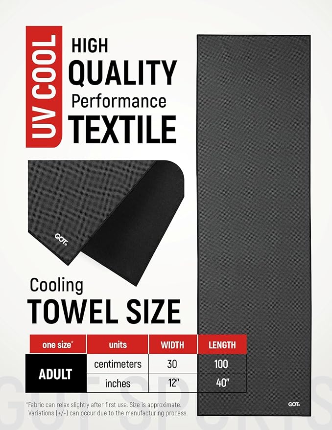 GOT Sports Cooling Towel (40"x12") – Chilly Towel for Neck & Face Wraps - Cooling Rag for Hiking, Gym, Yoga & Workouts