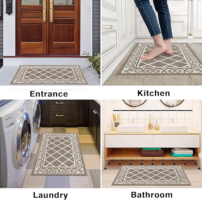 HEBE Indoor Door Mat 20''x32'' Non Slip Front Door Welcome Mats Washable Shoe Mats Dirt Trapper for Entryway Low Profile Kitchen Carpet for Entrance Hallways Entrance Mat for Dogs