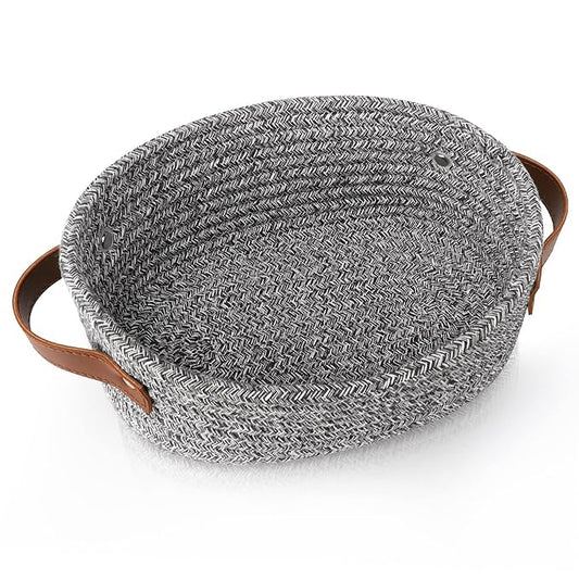 ABenkle Small Woven Basket, Mini Cotton Rope Storage Basket, Tiny Easter Basket, Shelf Basket, Oval Decorative Toy Dog Cat Basket for Nursery, Empty Gift Basket, 9.4" x 5.9" x 3.9" XS
