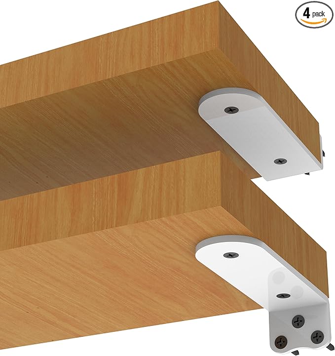 Floating Shelf Bracket, 6 Inch (1/4 In Thick) White Shelf Bracket,4 Pack Hidden Shelf Brackets,L Brackets For Shelves,Suitable for Kitchen, Study And Various DIY Occasions，Holds Over 200lb+(6IN White)