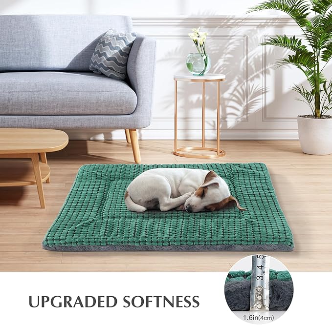 BVAGSS Reversible Dog Crate Pad, Memory Foam Pet Bed Mat, Soft Warm Machine Washable Sleeping Kennel Mattress for Small Medium Large Dogs XH079 (42''x28''x1.6'',Green)
