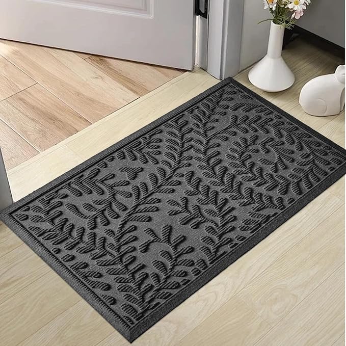 Front Door Mat, Absorbent Dirt Trapping Welcome Door Mat Indoor Outdoor, Non Slip Entry Mat, Indoor Outdoor Door Mats, Fade Resistant, Low Profile Doormat for Entryway, 29×17, Grey