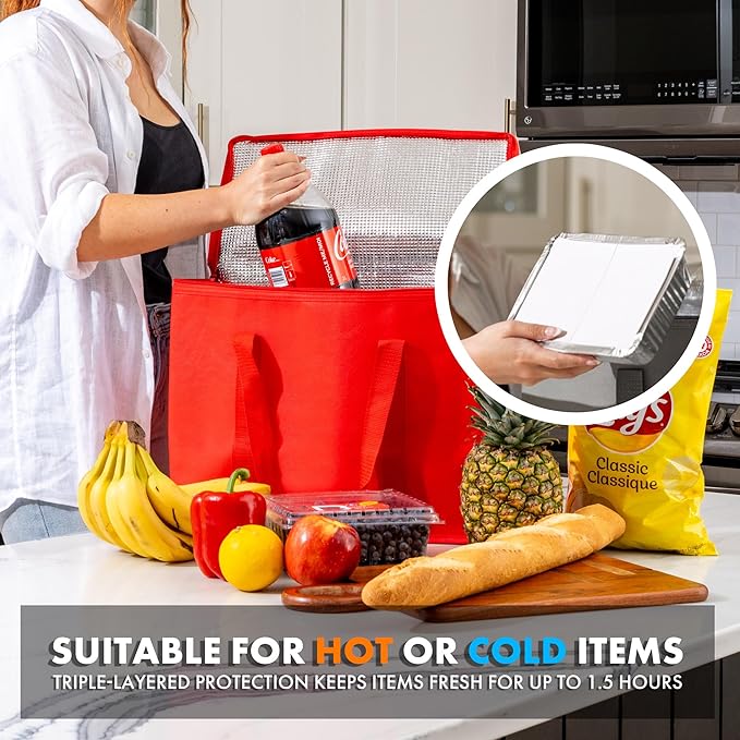 Carrywell Insulated Reusable Grocery Bags 2-Pack, Catering and Delivery Bag For Hot and Cold Food, Collapsible Thermal Tote For Doordash, Not-Made In China