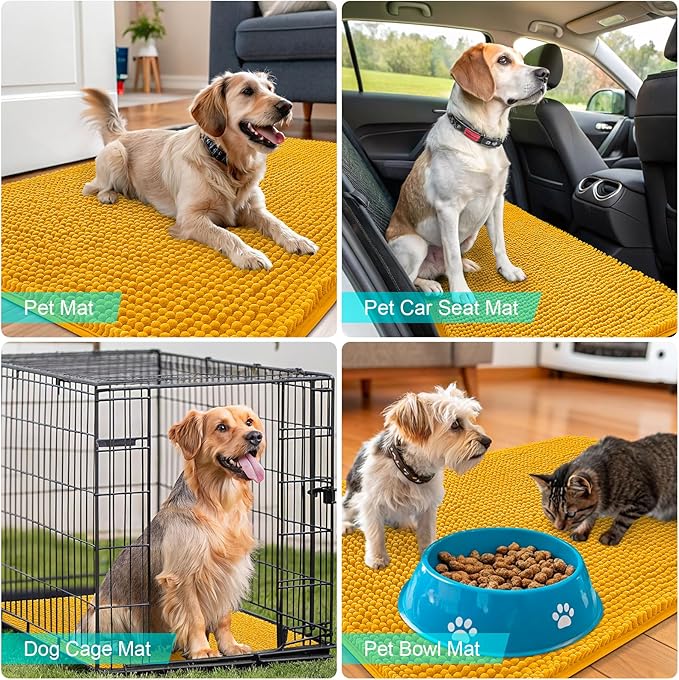OLANLY Dog Door Mat for Muddy Paws 59x20, Absorbs Moisture and Dirt, Absorbent Non-Slip Washable Doormat, Quick Dry Chenille Mud Mat, Entry Indoor Entryway Carpet for Inside Floor, Golden Yellow