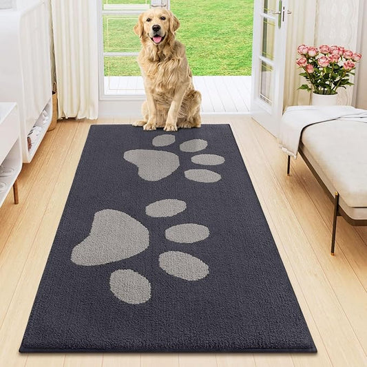 Smiry Dog Door Mat for Muddy Paws, Absorbs Moisture and Dirt, Low-Profile Entryway Mat with Non-Slip Backing, Entry Indoor Outdoor Doormat for Inside Floor (47x24 Inches, Dark Grey, Paw)