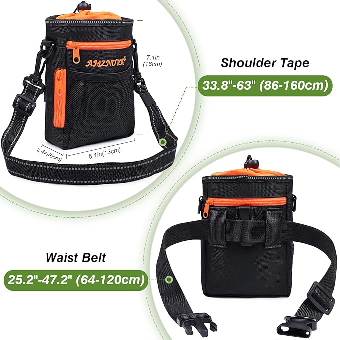 AMZNOVA Dog Treat Bag Treatkit Dog Treat Pouch, Waist Clip On Crossbody Fanny Pack for Pet, Training Pouch with Shoulder Strap & Waist Belt for Walking & Training, 6Cups, Black
