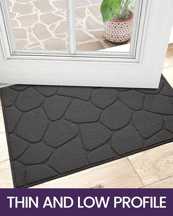 DEXI Front Door Entryway Mat Non Slip, 3x5 ft Washable Inside Entrance for House Floor Low Profile, Thin Entry Doormat Absorbent Dirt Trapper, Pebble Grey