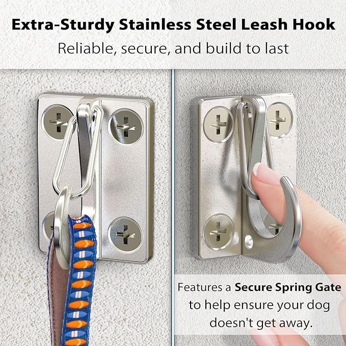 X-TECOKIT Heavy Duty Stainless Steel Dog Leash Parking Hook,Fixed Wall Mount Tie Out Anchor,Hands Free Pet Security Leash Hanger for Indoor-Outdoor Use,Easy to Install&Rustproof(1-Pack)