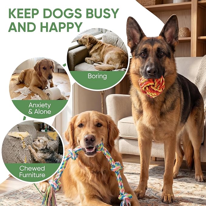 Aitmexcn Dog Rope Toys for Small and Medium Dogs, 10 Pack Puppy Teething Cotton Chew Tug Ropes, Indoor Outdoor Interactive Tug of War Toy Set, Sturdy Knot Toys for Dental Care and Boredom Relief