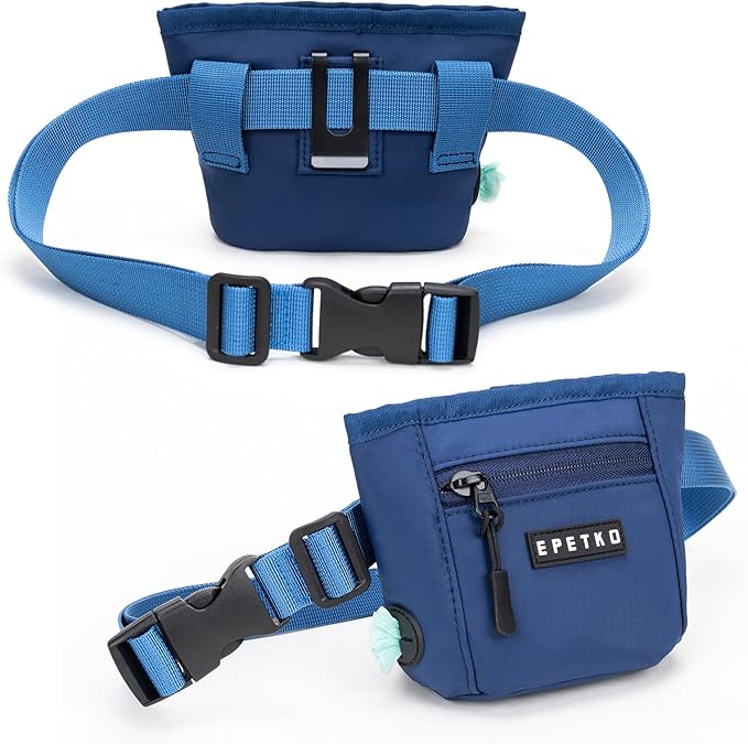 Dog Treat Pouch, Powerful Magnet Closure Device Dog Training Treat Bag Large Capacity Pet Treat Pouch with Poop Bag Dispenser Treat Bag for Dog Training with Metal Waistband Clip (Deep Blue)