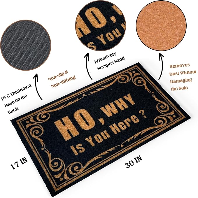 CHACHAHAER Funny Door Mats Outside ho, Why is You Here 30"(W) X 17"(L) for Entry Doormat,Welcome Mat,Floormat,Halloween Thanksgiving Christmas Decoration