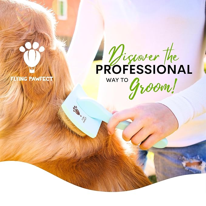 Pet Slicker Brush With Soft Massage Grooming Stainless Steel Pins - For Dematting, Shedding Fur, and Undercoat - Ideal Gift for Professional Pet Groomers - Long Slicker Brush (Blue, Curved Small)