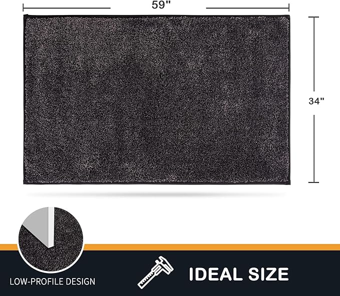 PURRUGS Dirt Trapping Door Mat 34" x 59", Non-Slip Machine Washable Entryway Rug, Dog Doormat, Indoor Front Door Mat, Super Absorbent Entry Rug for Muddy Shoes & Paws, Charcoal