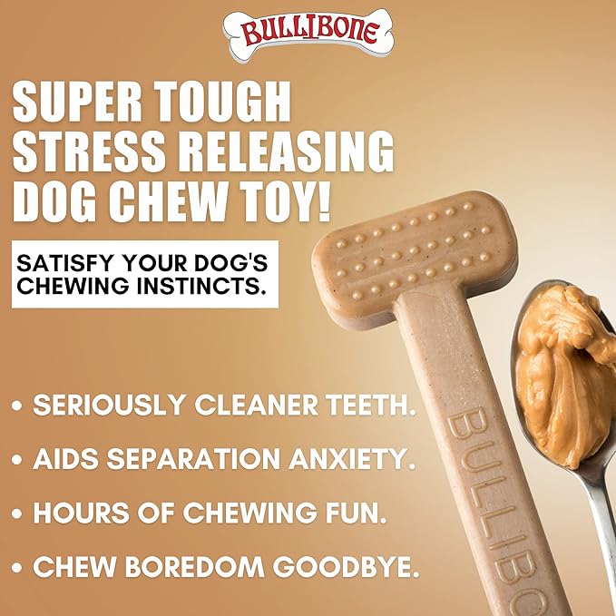 Bullibone Nylon Dog Chew Toy Nylon Bone - Improves Dental Hygiene, Easy to Grip Bottom, and Permeated with Flavor (Peanut Butter, Small - 3 Pack)