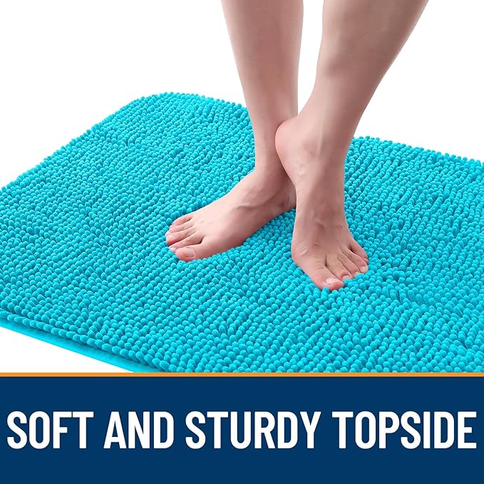 OLANLY Dog Door Mat for Muddy Paws 59x35, Absorbs Moisture and Dirt, Absorbent Non-Slip Washable Doormat, Quick Dry Chenille Mud Mat for Dogs, Entry Indoor Entryway Carpet for Inside Floor, Aqua Blue