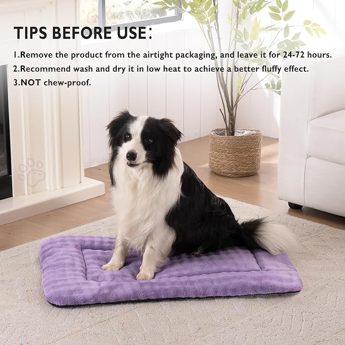 Dog Bed Mat Crate Pad for Large Dogs, Washable Soft Pet Sleeping Mat Kennel Pad with 3D Bubble Pattern, Dusty Purple, 36"x 23"