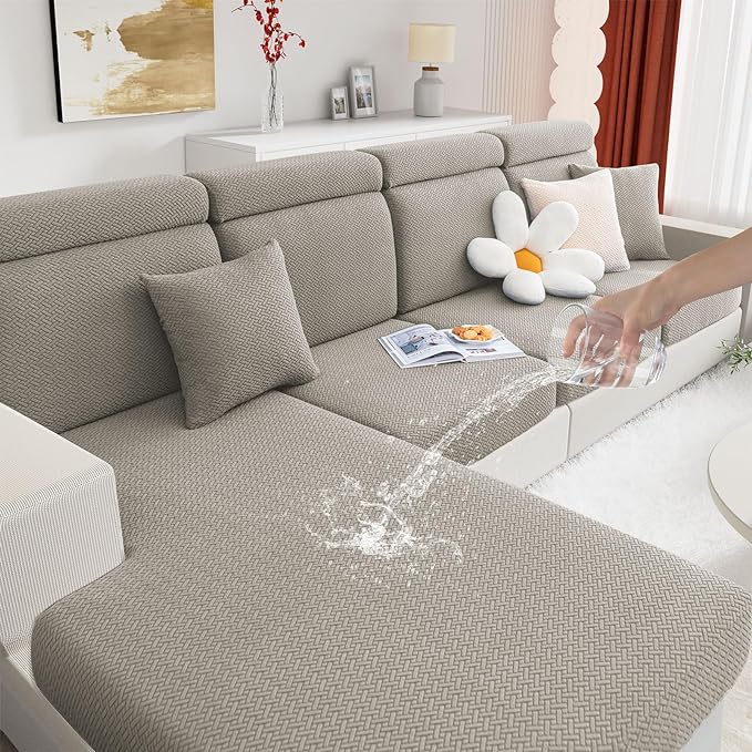 hyha Waterproof Couch Cushion Covers, Wear Resistant Couch Cover, Anti Slip Sofa Slipcovers Washable, Soft Thick Jacquard Furniture Protector for Pets Dog (1 Piece for Large, Taupe)