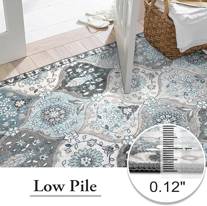 Lahome Moroccan 8x10 Area Rugs for Living Room, Washable Rugs 8x10 Ultra-Thin Oriental Non-Slip Non Shedding Accent Carpet for Bedroom Dining Room Office Nursery Elise, Blue